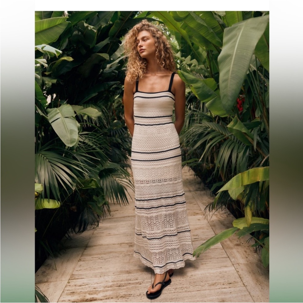 Abercrombie & Fitch Black and White Maxi Crochet Knit Dress